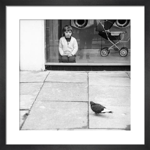 Boy watching a pigeon in Boreham Wood c.1965