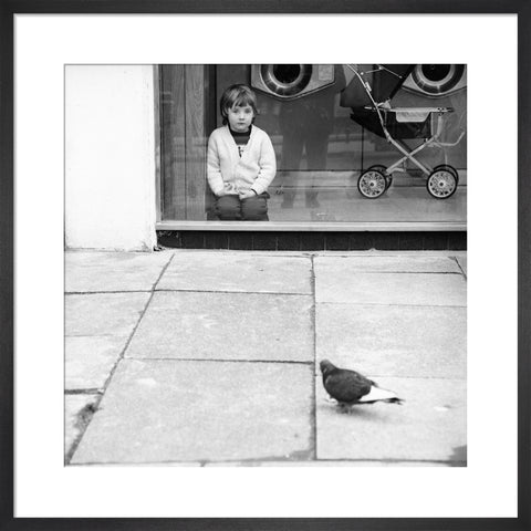 Boy watching a pigeon in Boreham Wood c.1965