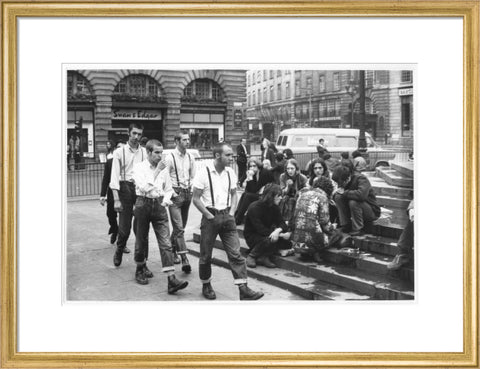 Group of skinheads & hippies in Piccadilly Circus 1969