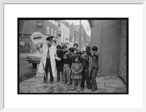 Lollipop man' with school children 1979
