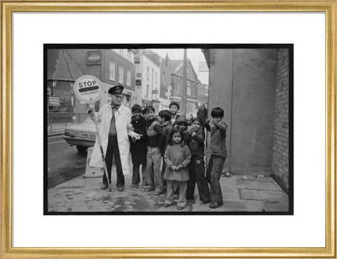 Lollipop man' with school children 1979