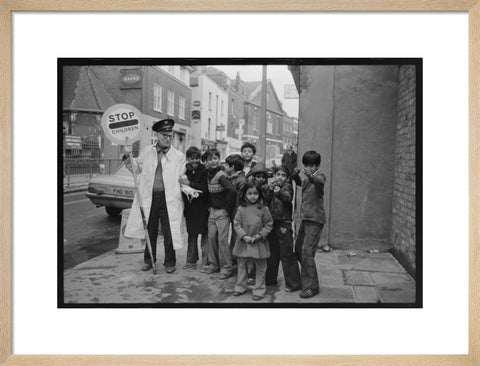 Lollipop man' with school children 1979