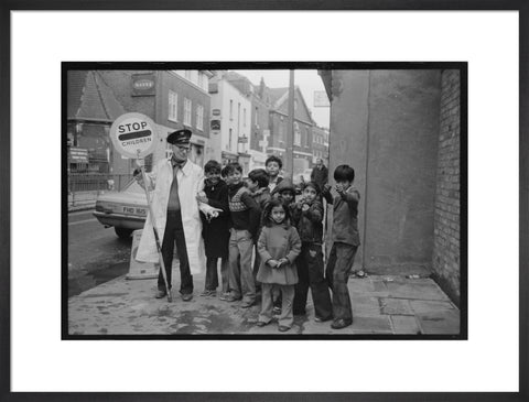 Lollipop man' with school children 1979