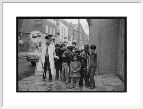 Lollipop man' with school children 1979