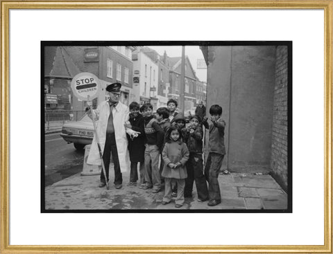 Lollipop man' with school children 1979