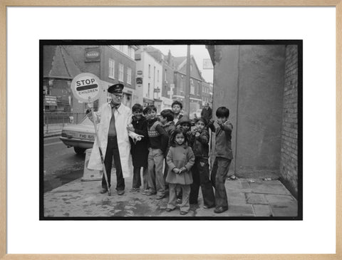 Lollipop man' with school children 1979
