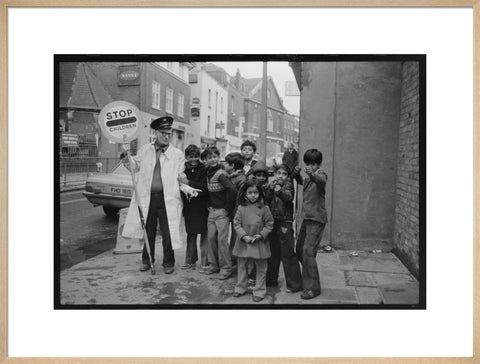 Lollipop man' with school children 1979