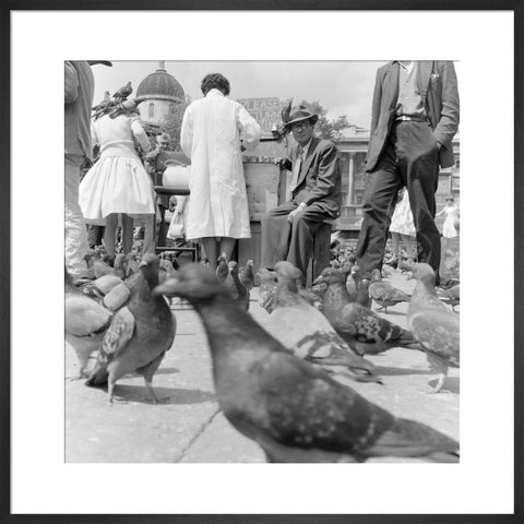 Crowds and pigeons in Trafalgar Square 1960