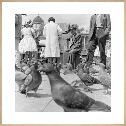 Crowds and pigeons in Trafalgar Square 1960