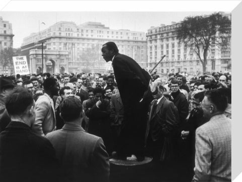 A man addressing a crowd at Speaker's Corner 1961