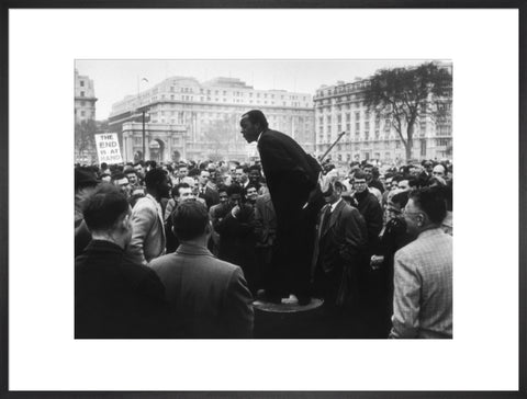 A man addressing a crowd at Speaker's Corner 1961