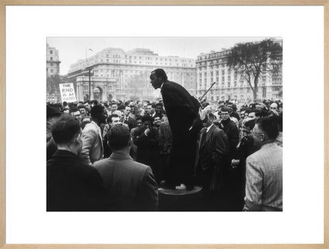 A man addressing a crowd at Speaker's Corner 1961