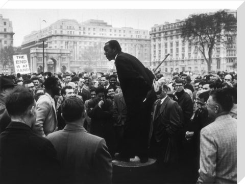 A man addressing a crowd at Speaker's Corner 1961