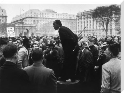 A man addressing a crowd at Speaker's Corner 1961