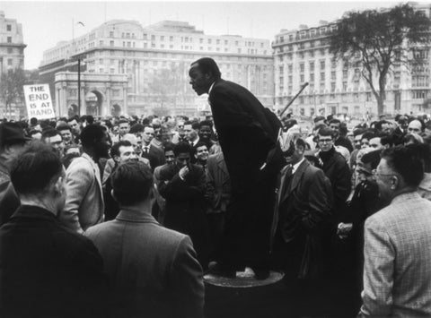 A man addressing a crowd at Speaker's Corner 1961