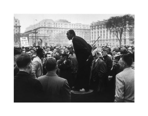 A man addressing a crowd at Speaker's Corner 1961