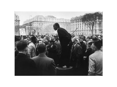 A man addressing a crowd at Speaker's Corner 1961