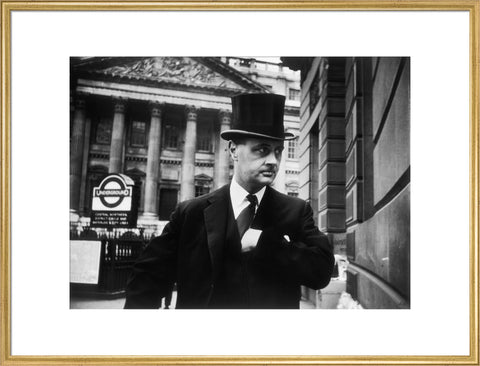 Gentleman in top hat and overcoat at Bank 1961