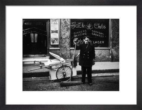 A street cleaner outside the Jack of Clubs nightclub 1961