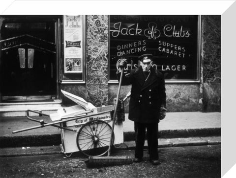 A street cleaner outside the Jack of Clubs nightclub 1961