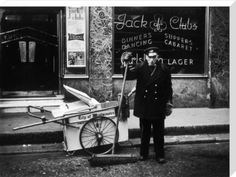 A street cleaner outside the Jack of Clubs nightclub 1961