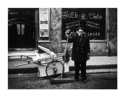 A street cleaner outside the Jack of Clubs nightclub 1961