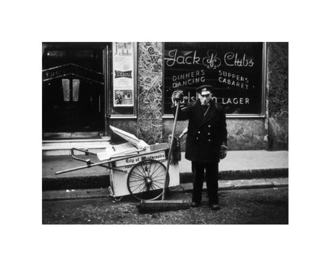 A street cleaner outside the Jack of Clubs nightclub 1961