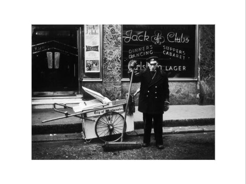 A street cleaner outside the Jack of Clubs nightclub 1961