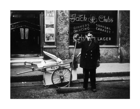 A street cleaner outside the Jack of Clubs nightclub 1961