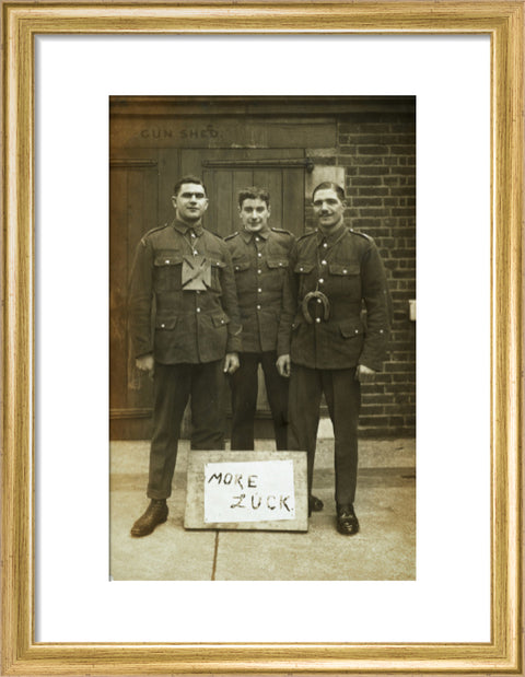 Three soldiers stand with a message of Hope c.1914