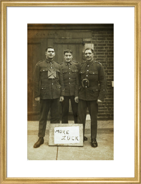 Three soldiers stand with a message of Hope c.1914