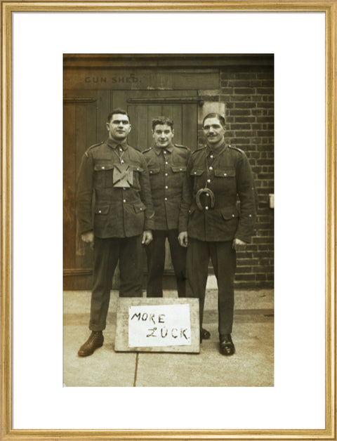 Three soldiers stand with a message of Hope c.1914