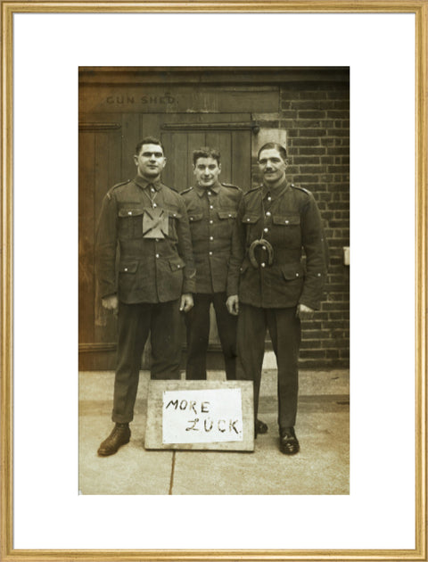 Three soldiers stand with a message of Hope c.1914