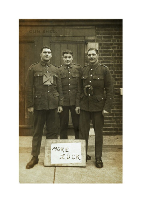 Three soldiers stand with a message of Hope c.1914