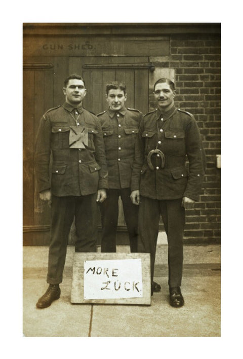 Three soldiers stand with a message of Hope c.1914