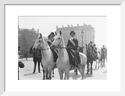 Mounted Suffragettes in a procession 1909