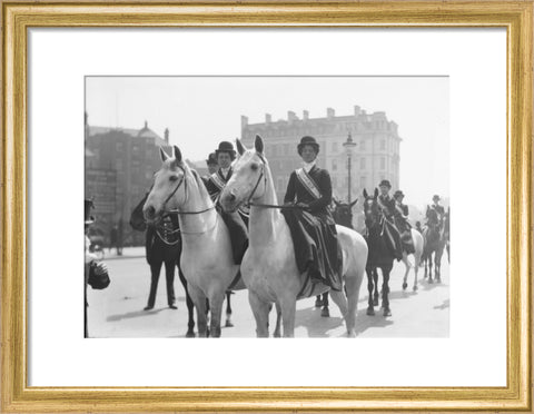 Mounted Suffragettes in a procession 1909