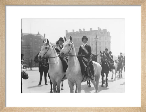 Mounted Suffragettes in a procession 1909