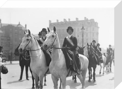 Mounted Suffragettes in a procession 1909