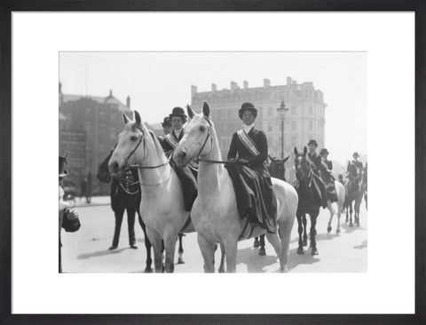 Mounted Suffragettes in a procession 1909