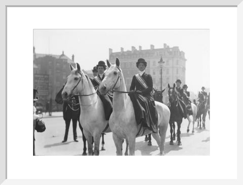 Mounted Suffragettes in a procession 1909