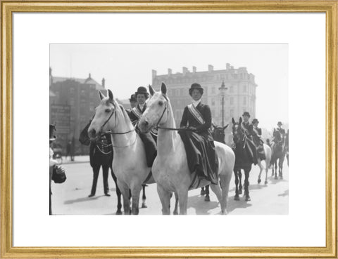 Mounted Suffragettes in a procession 1909