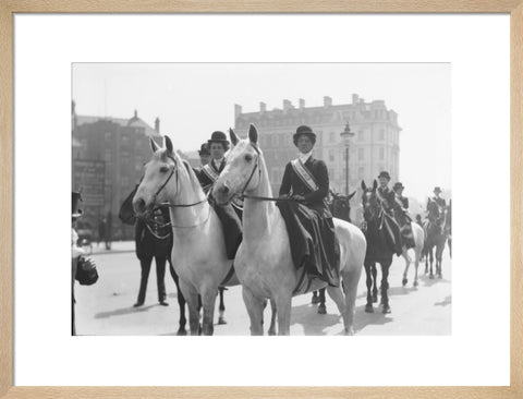 Mounted Suffragettes in a procession 1909