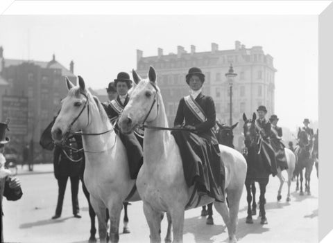 Mounted Suffragettes in a procession 1909