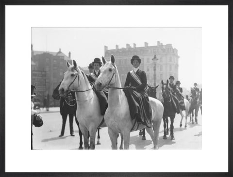 Mounted Suffragettes in a procession 1909