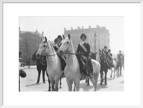 Mounted Suffragettes in a procession 1909