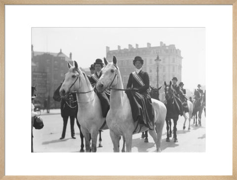 Mounted Suffragettes in a procession 1909