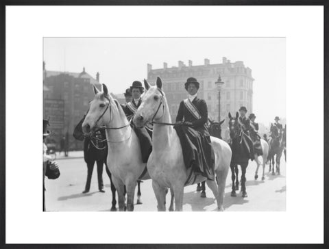 Mounted Suffragettes in a procession 1909