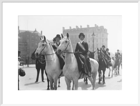 Mounted Suffragettes in a procession 1909