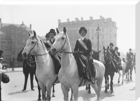 Mounted Suffragettes in a procession 1909